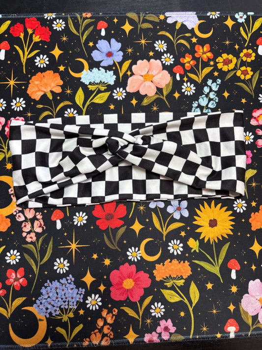 Checker Headband Accessory Black and White