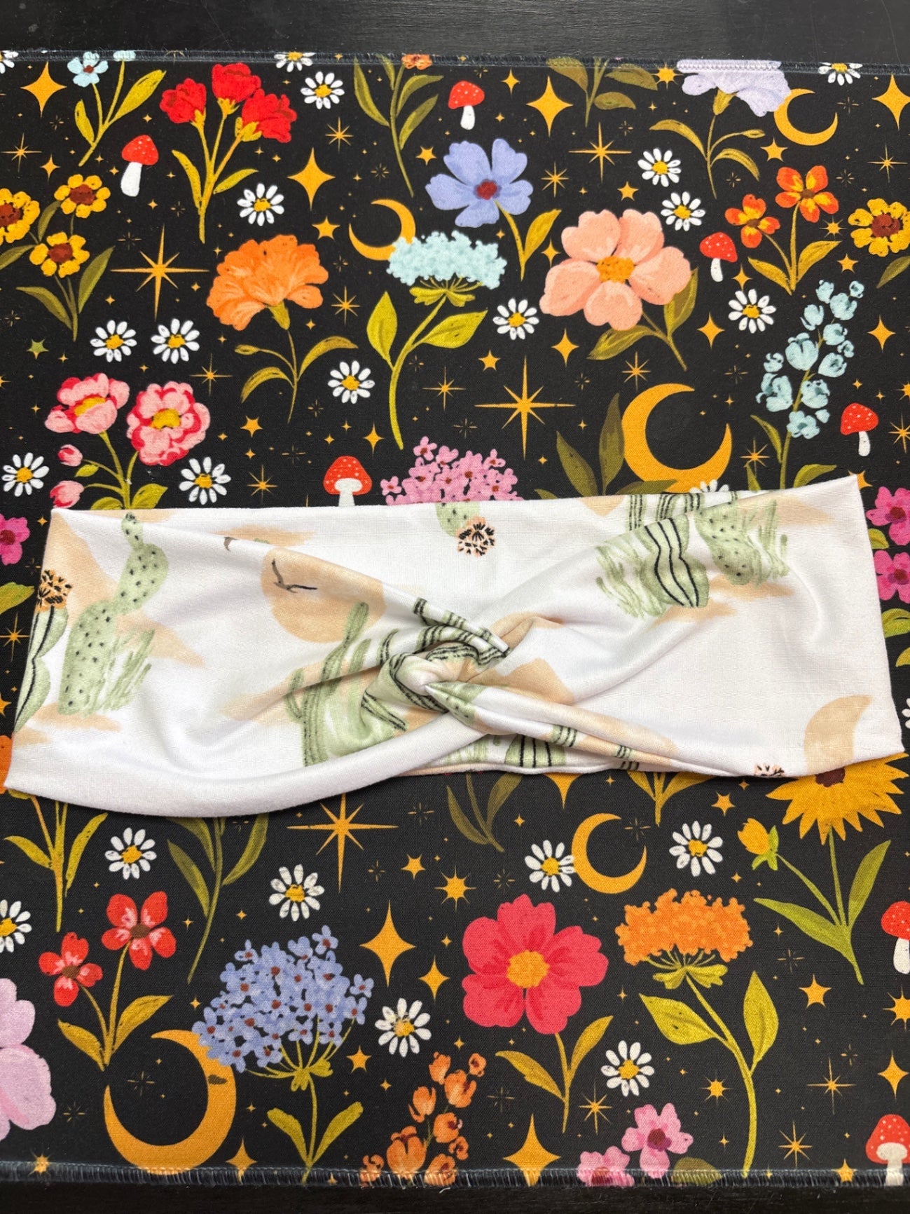 Headband Accessory White with green cactus print