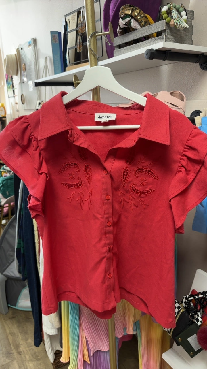 &merci Red Western Blouse