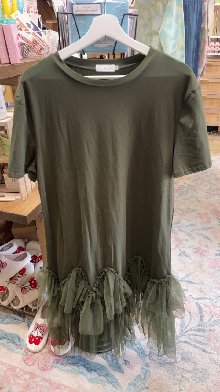 Olive green tulle dress 