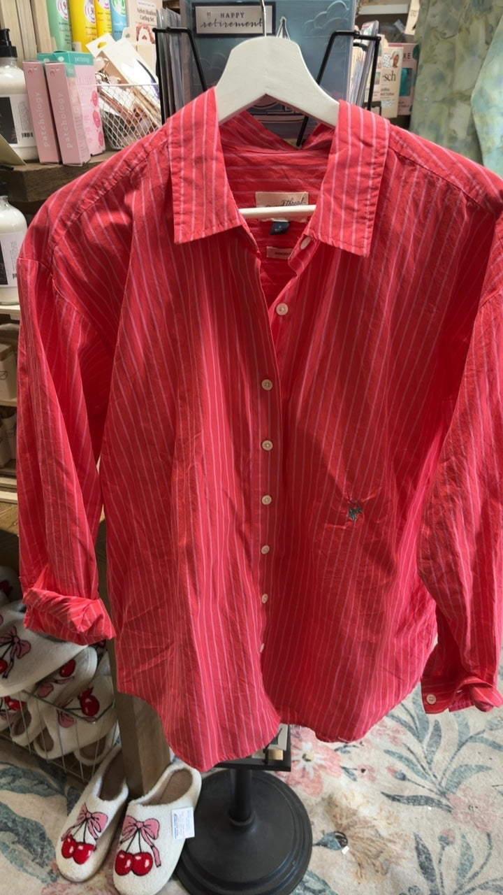 Pink red stripe button down