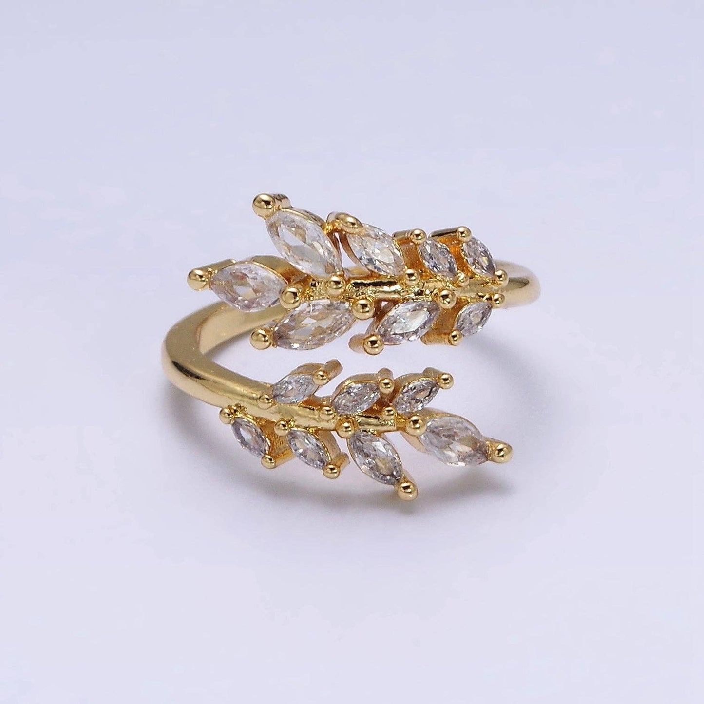 Gold Filled Clear Marquise CZ Leaf Nature Open Ring