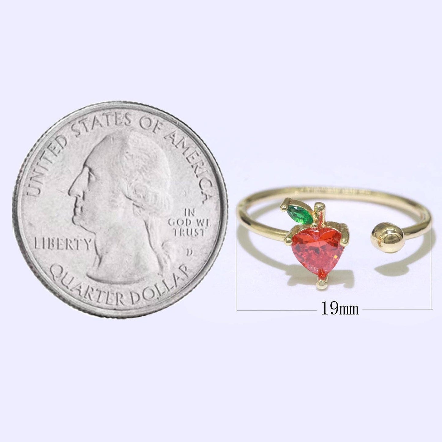 Dainty Strawberry ring, Gold Mini Fruit Ring, Dainty Stackable Rings, Open Adjustable Ring Crystal Tropical Fruits Ring