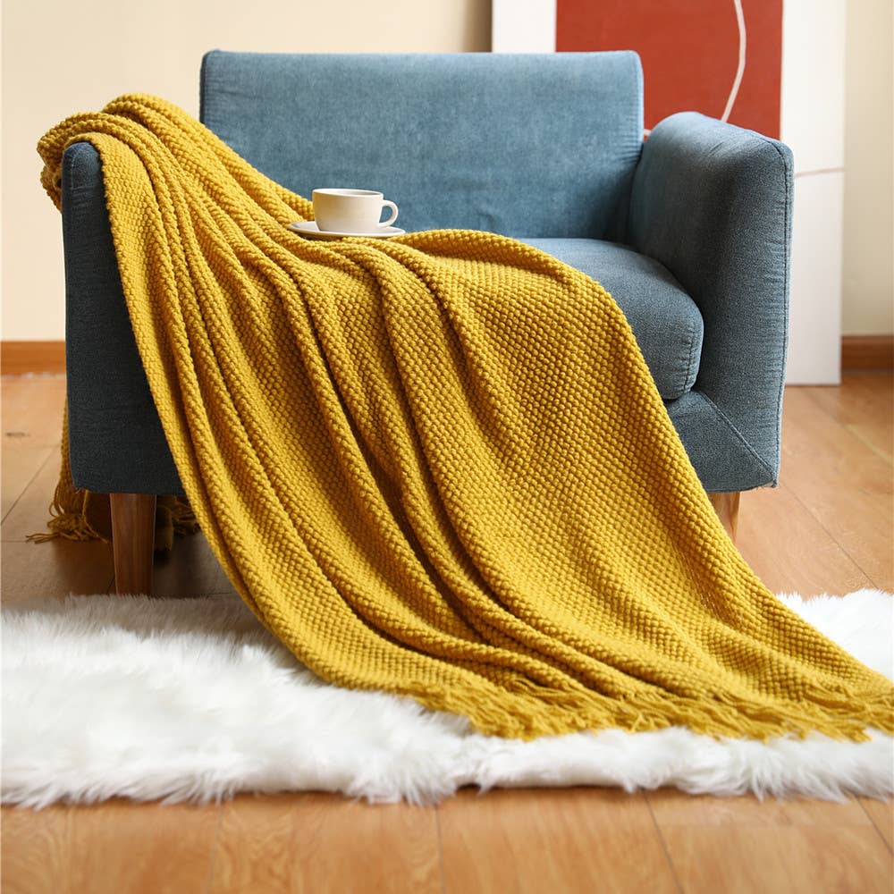Knit Textured 50x60 Inch Throw Blanket with Fringe