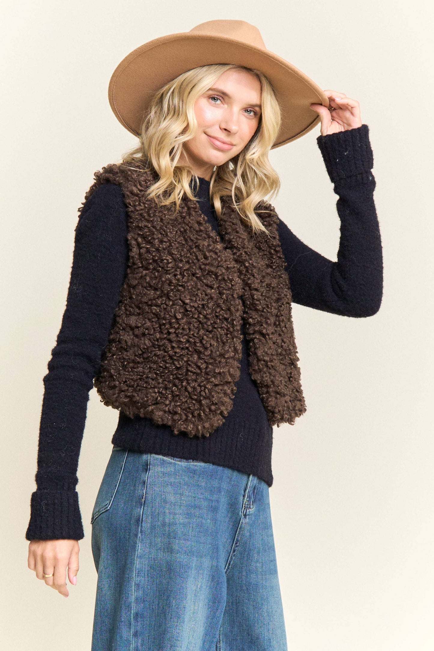 LEJ4199-FAUX FUR LUXE LONG VEST