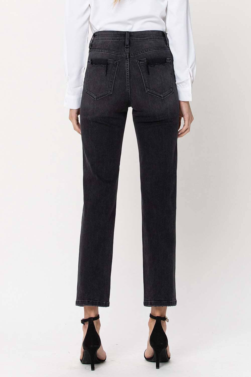 HIGH RISE DISTRESSED CROP STRAIGHT JEANS F4293