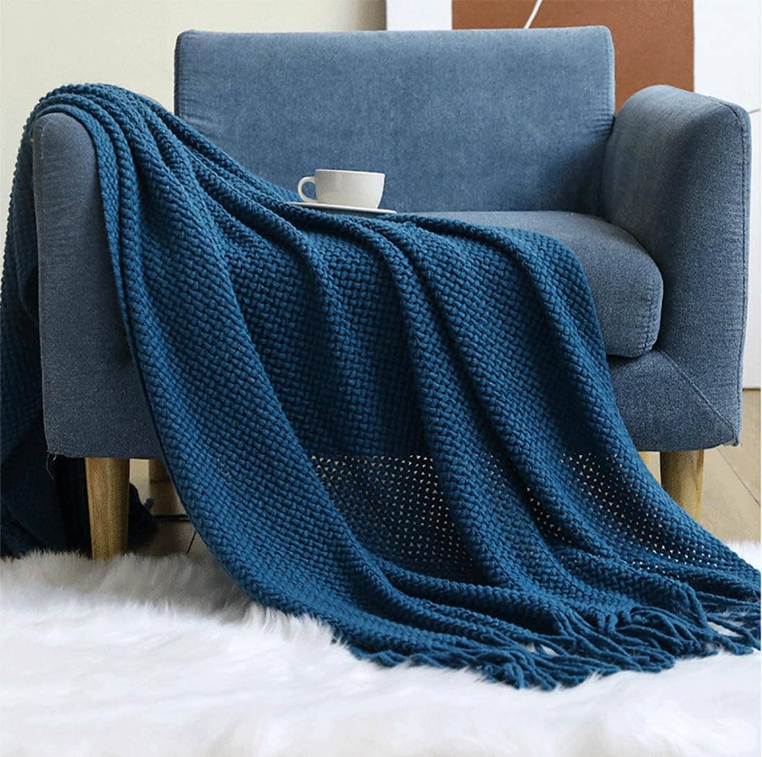 Knit Textured 50x60 Inch Throw Blanket with Fringe