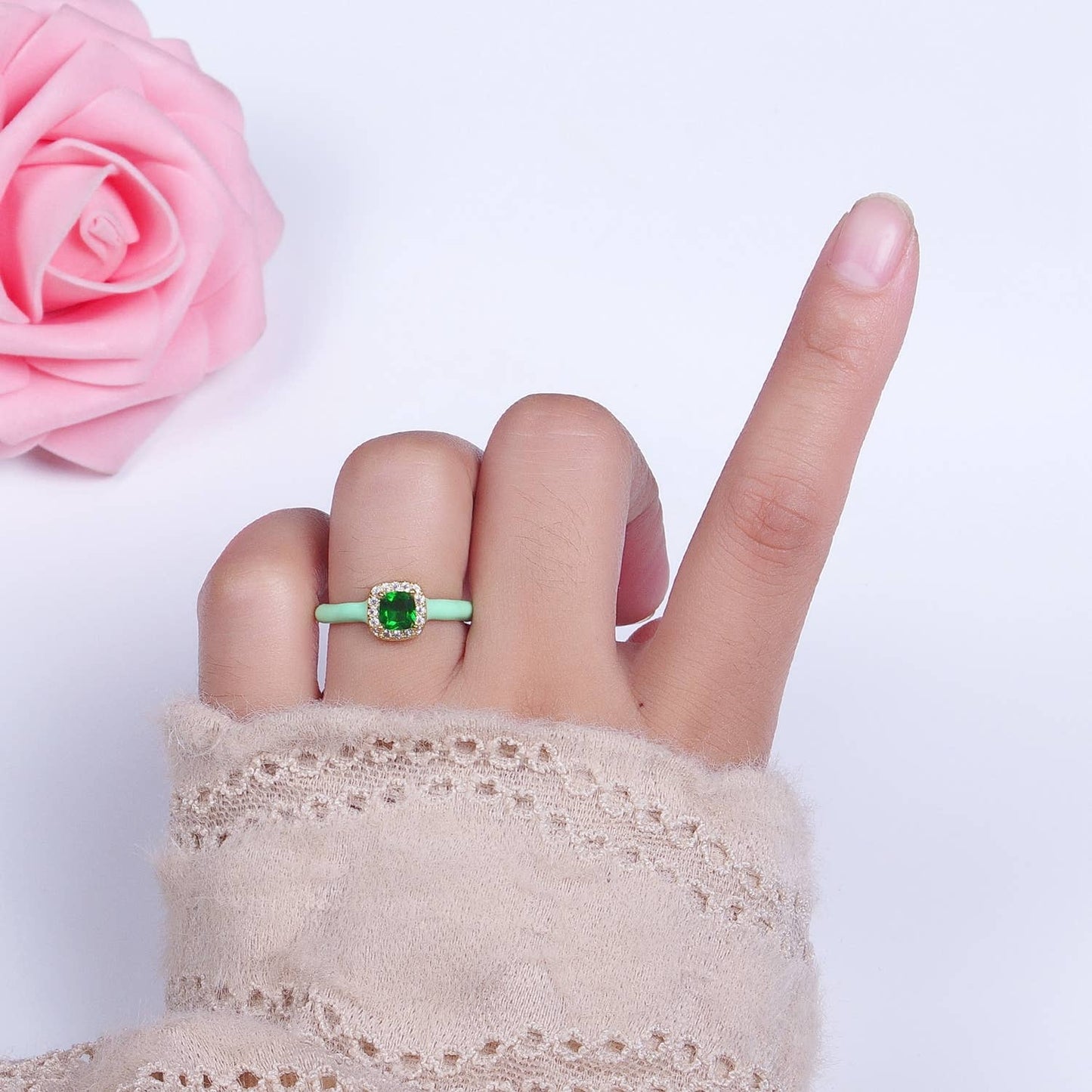 Gold Filled Square CZ Enamel Adjustable Ring Y340 ~Y342