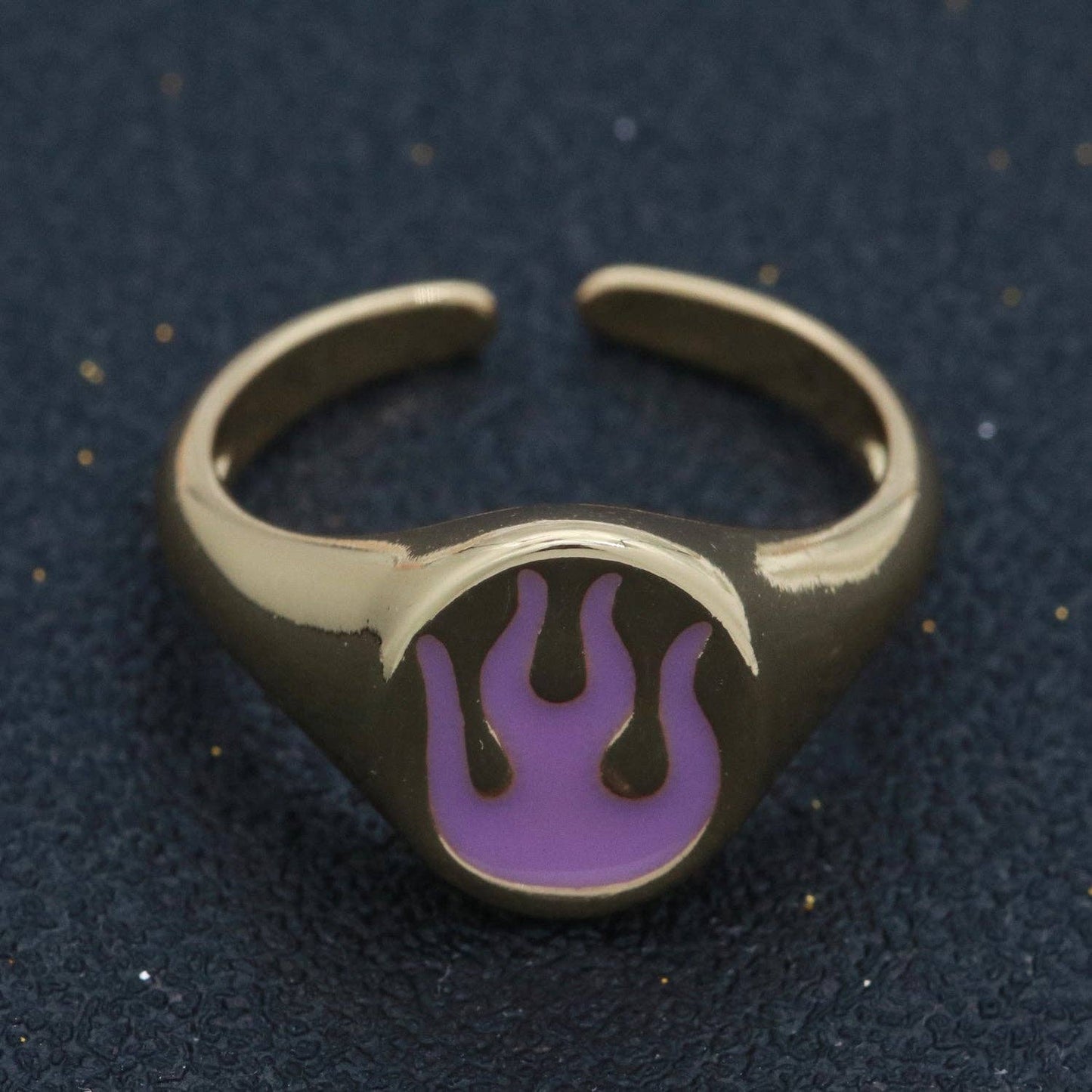 Gold Fire Signet Ring Flame Open Ring Adjustable Statement Ring
