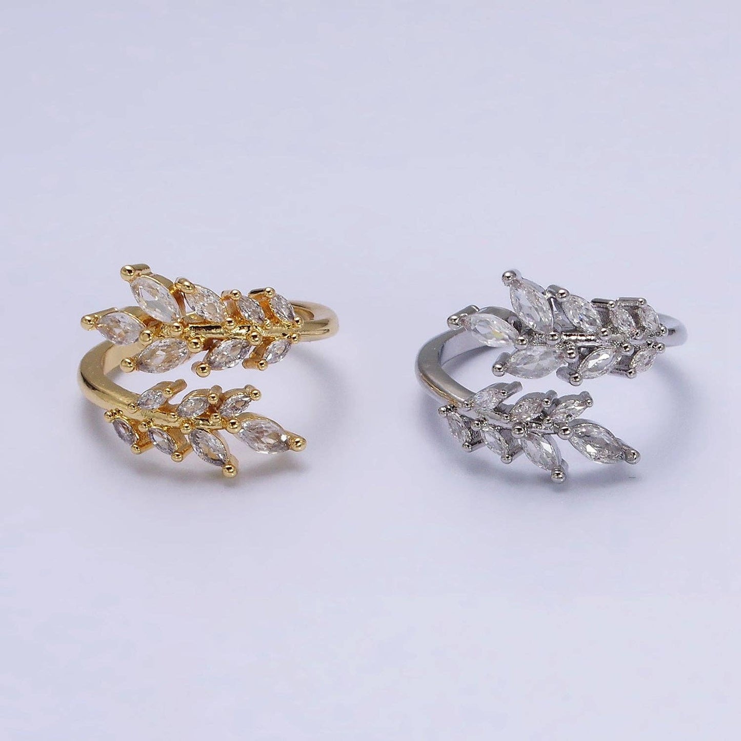 Gold Filled Clear Marquise CZ Leaf Nature Open Ring