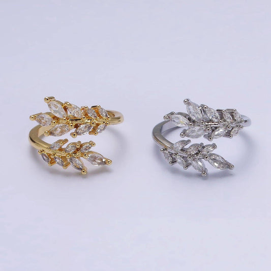 Gold Filled Clear Marquise CZ Leaf Nature Open Ring