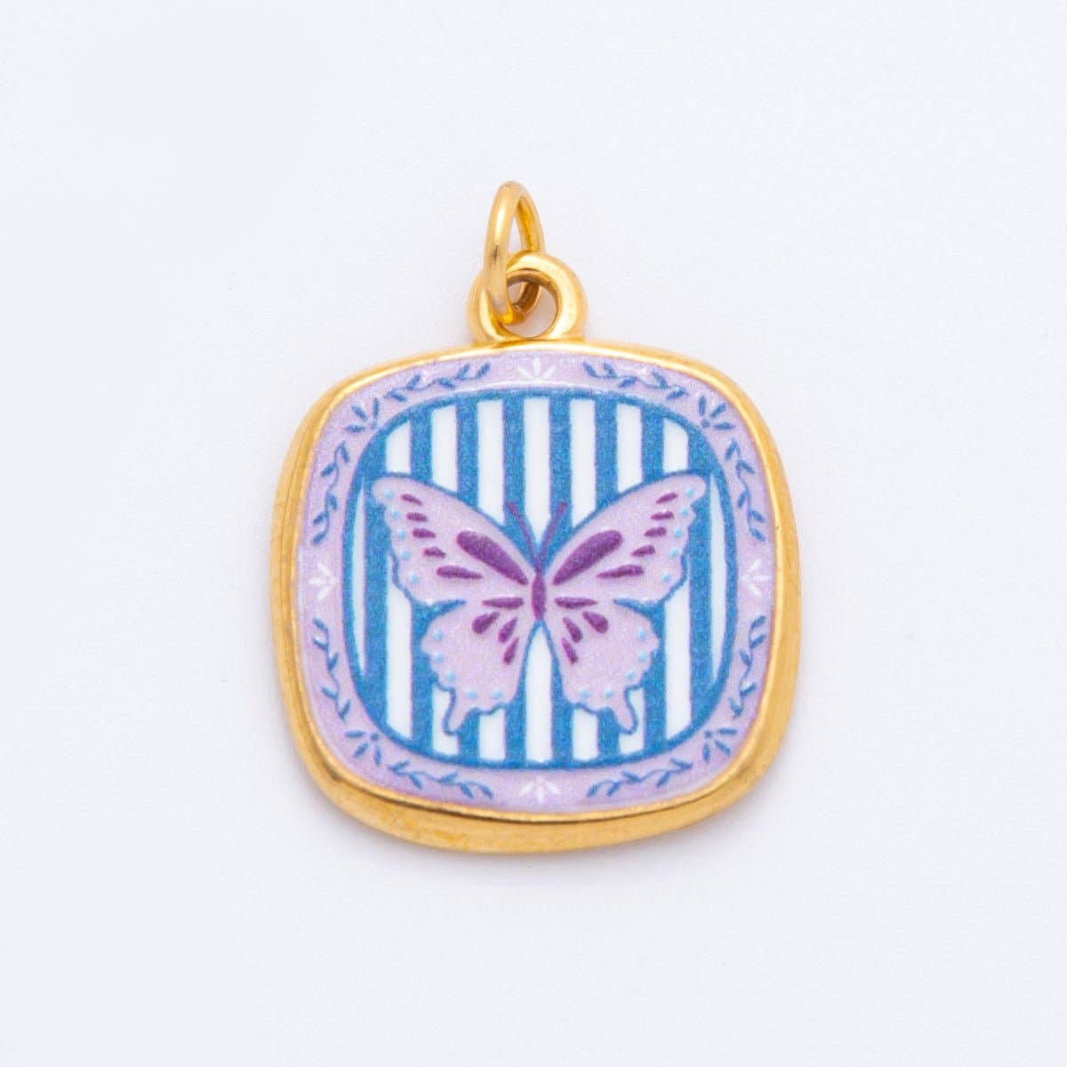 Gold Stainless Steel 25mm Hand-Painted Enamel Dreamy Theme Flower Charm | J319 J324 J335 J356 J358 J362