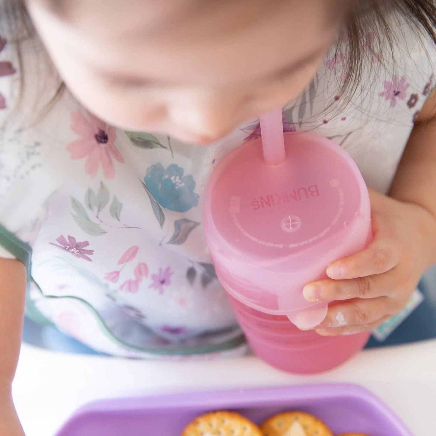 Silicone Straw Cup with Lid: Pink