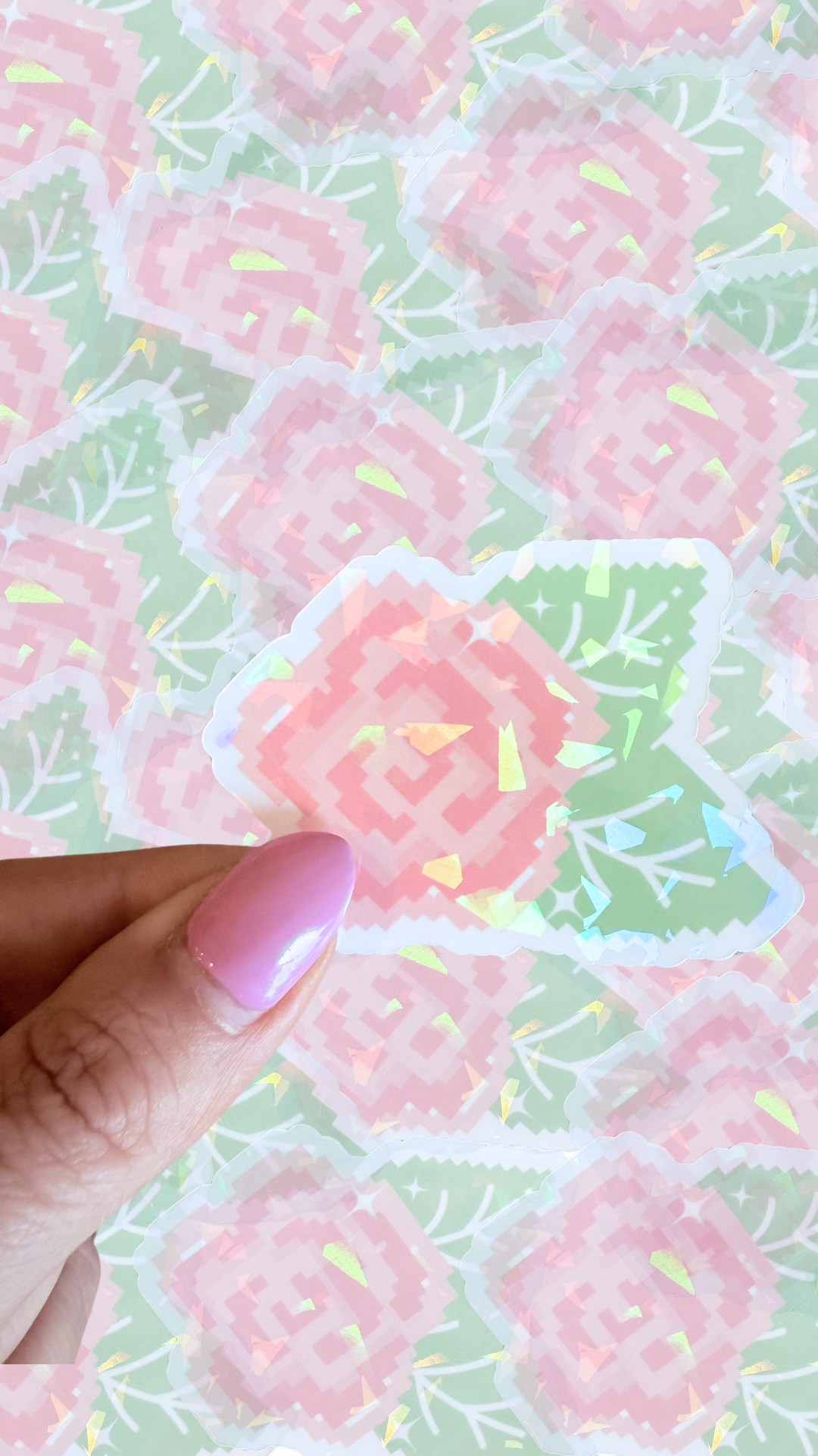 Flower pixelated holographic waterproof sticker