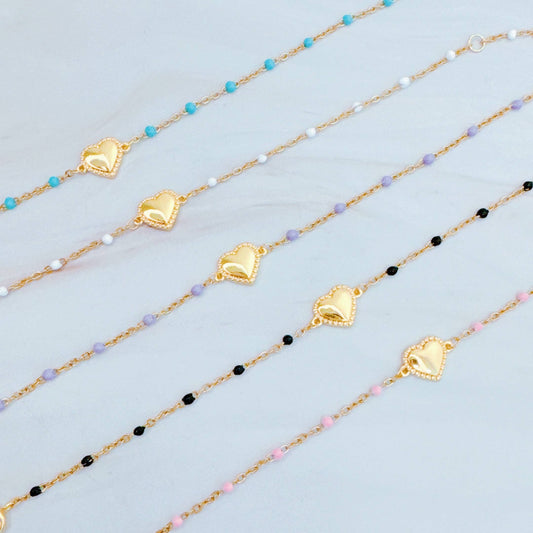 Dainty Color Dots Chain Heart Bracelet