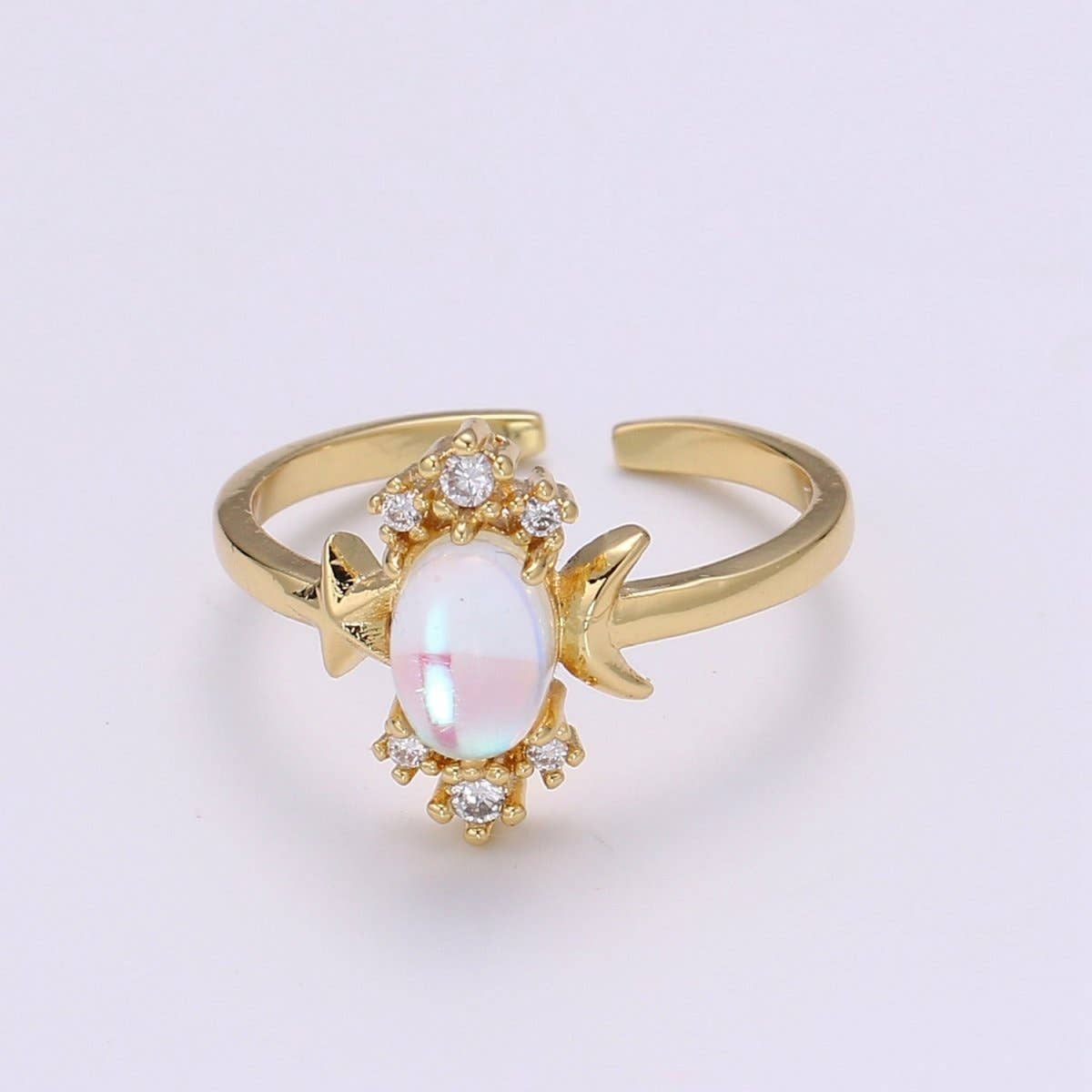 Dainty Monstone Ring Celestial Ring Minimalist Crystal Ring Statement Ring Adjustable Ring Stacking Ring Girlfriend Gift R-340