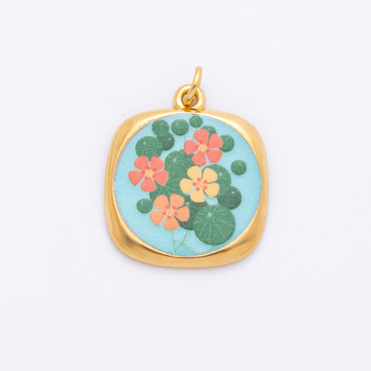 Gold Stainless Steel 25mm Hand-Painted Enamel Dreamy Theme Flower Charm | J319 J324 J335 J356 J358 J362