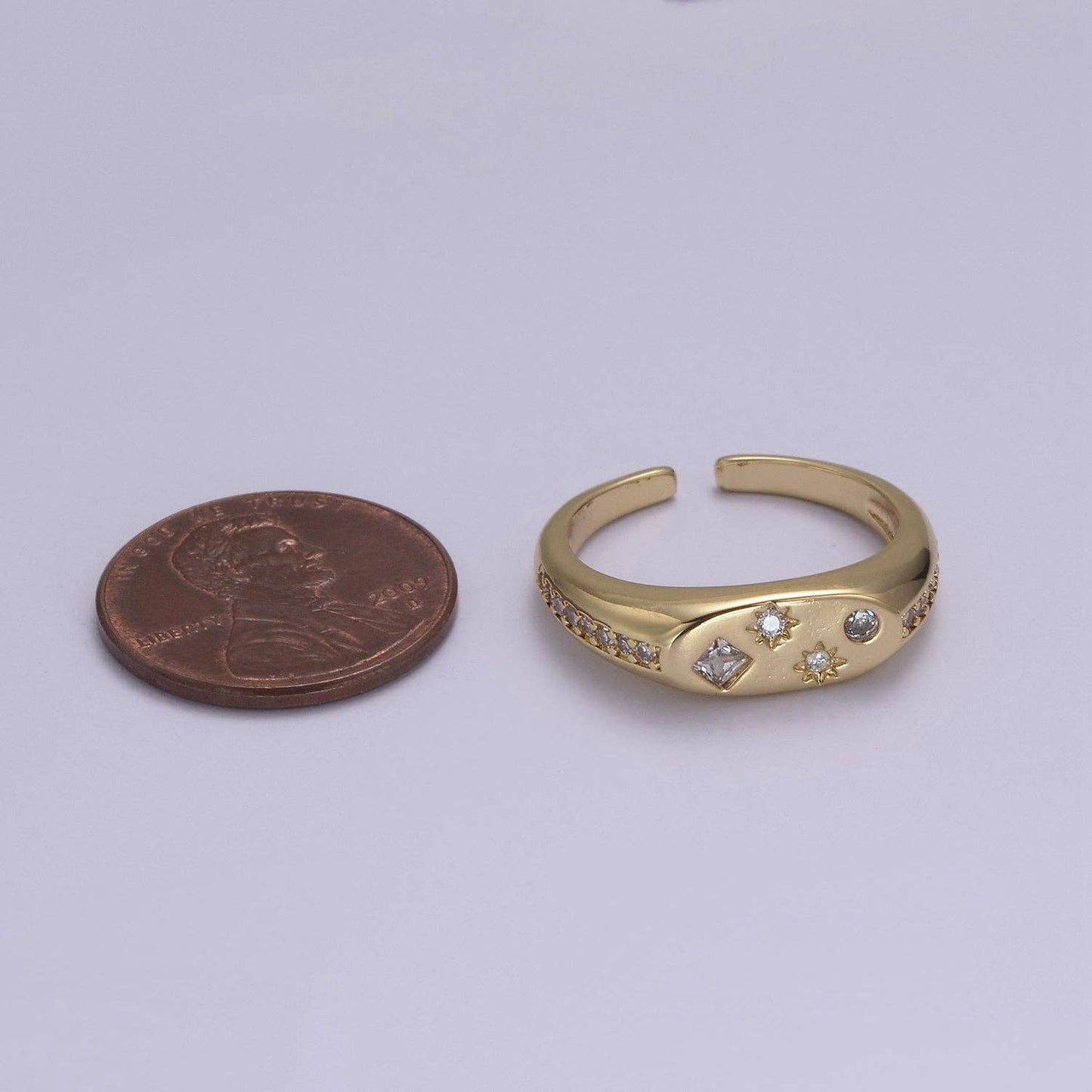 24K Gold Filled Celestial Star Cuff Ring, Micro Pave Crystal