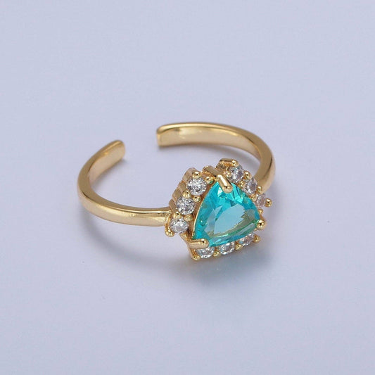 Purple / Teal Triangle Micro Pave Cubic Zirconia Promise Ring O-784 O-785