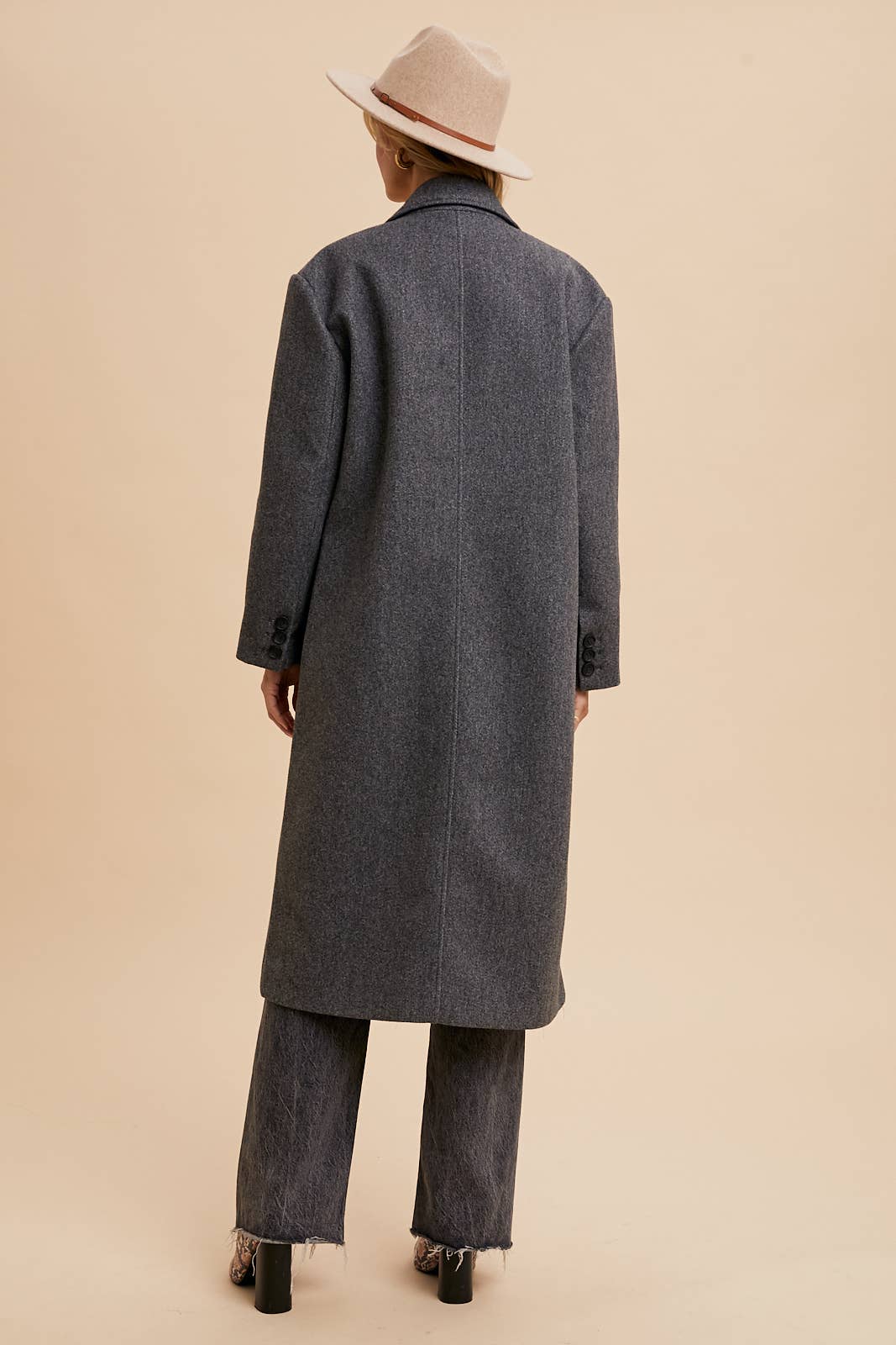 FELTED DOUBLE BREASTED LAPEL DUSTER COAT