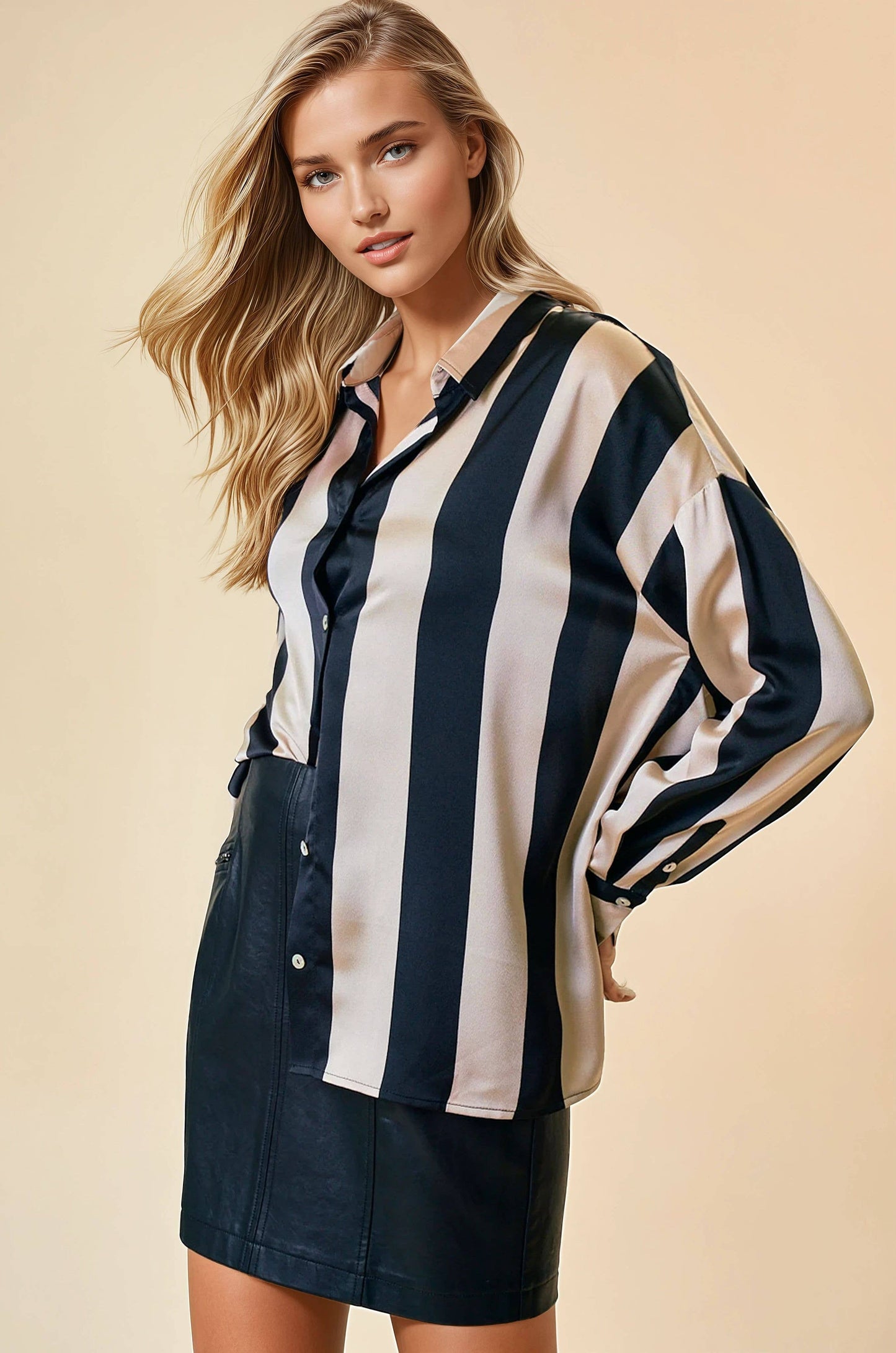 OVERSIZED STRIPED SATIN SHIRT - 43853T