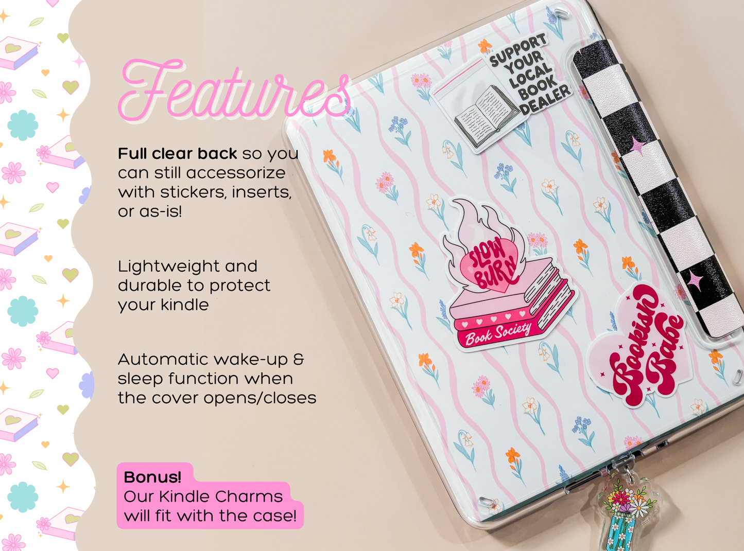 Floral Waves Kindle Case with Clear Back