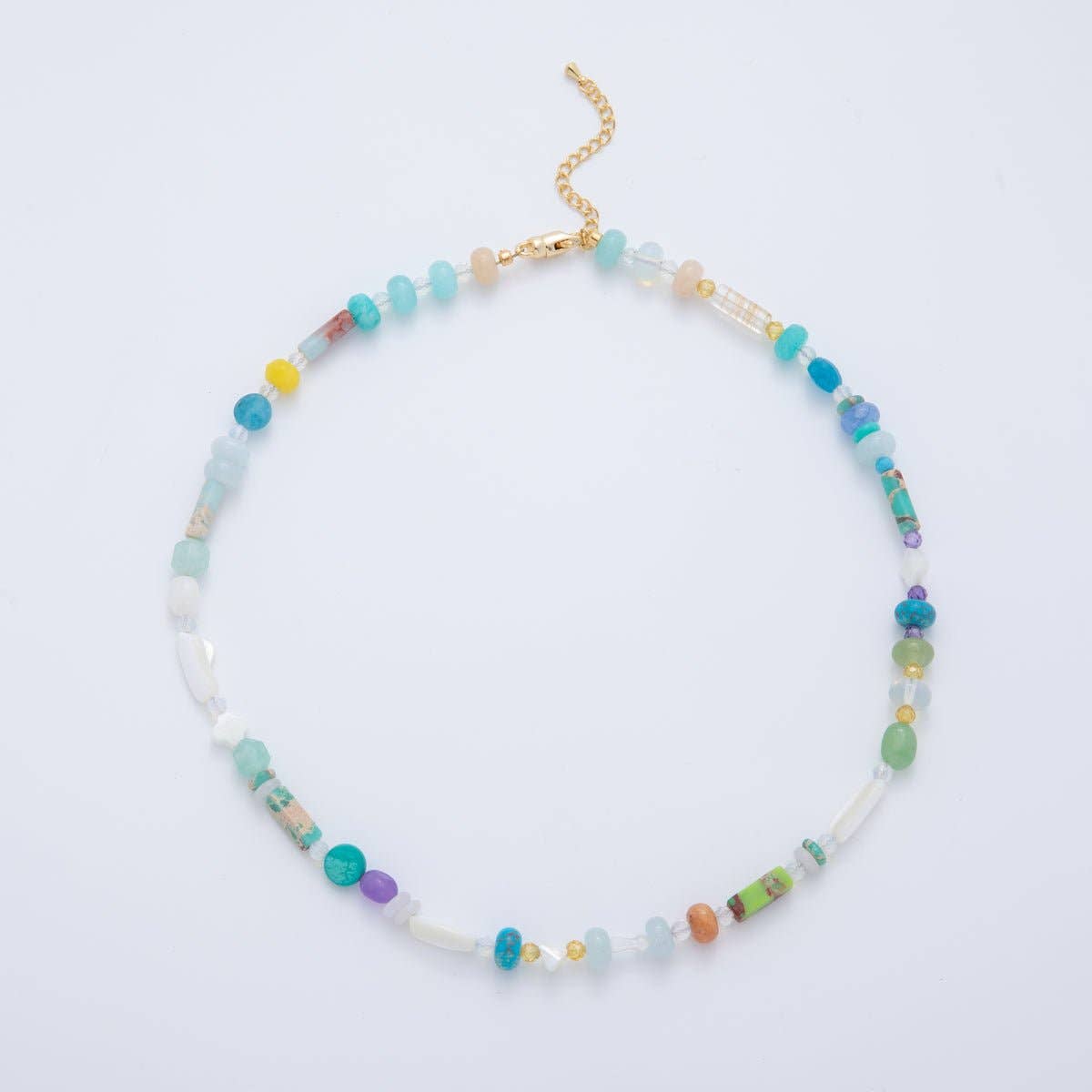 18K Gold Filled Splashed Earth & Sky Toned Color Colorful Gemstone Beaded Necklace 17.3 Inch with Extender | WA3302 - WA3315