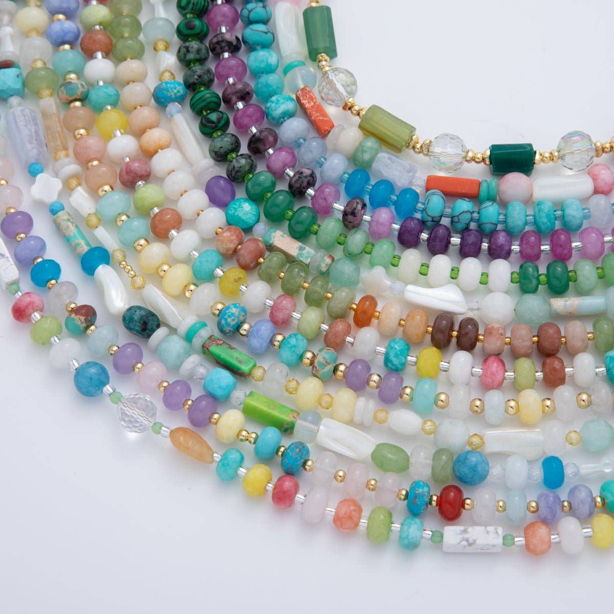 18K Gold Filled Splashed Earth & Sky Toned Color Colorful Gemstone Beaded Necklace 17.3 Inch with Extender | WA3302 - WA3315