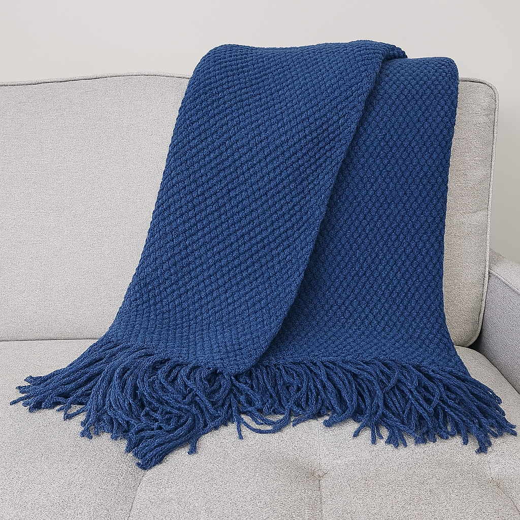 Knit Textured 50"x60" Throw Blanket with Fringe