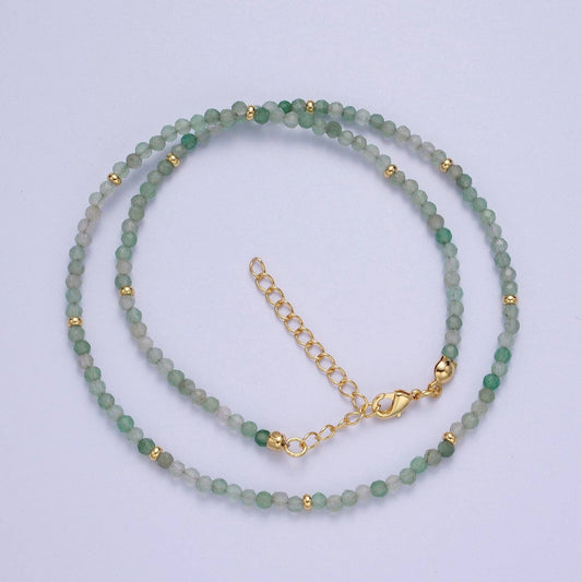 17.5"+1.5" Green Aventurine Beaded Necklace WA1195