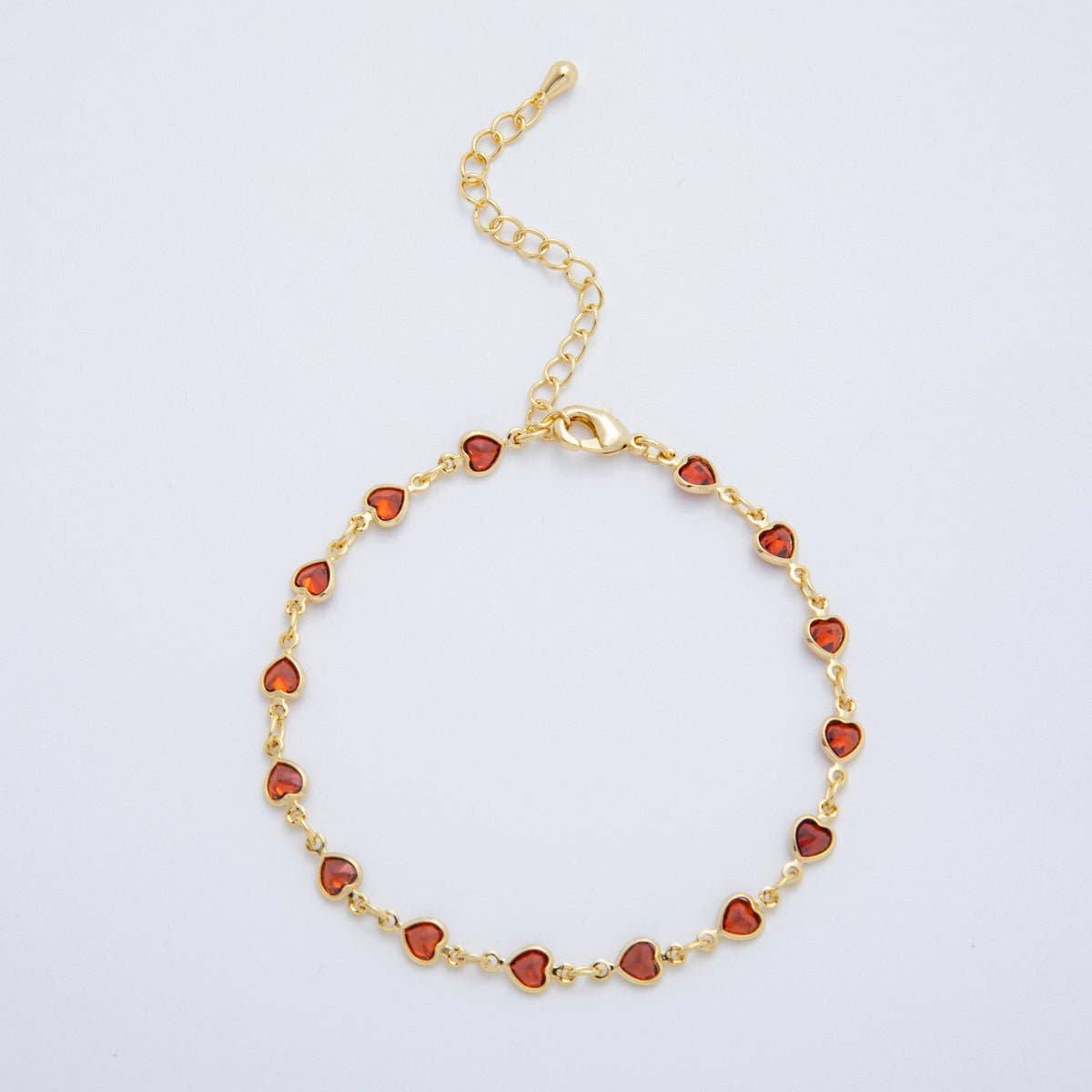 18K Gold Filled Clear, Multicolor, Red CZ Heart Star Sideway Straight 6.9 Inch Bracelet | WA-3781 - WA-3782