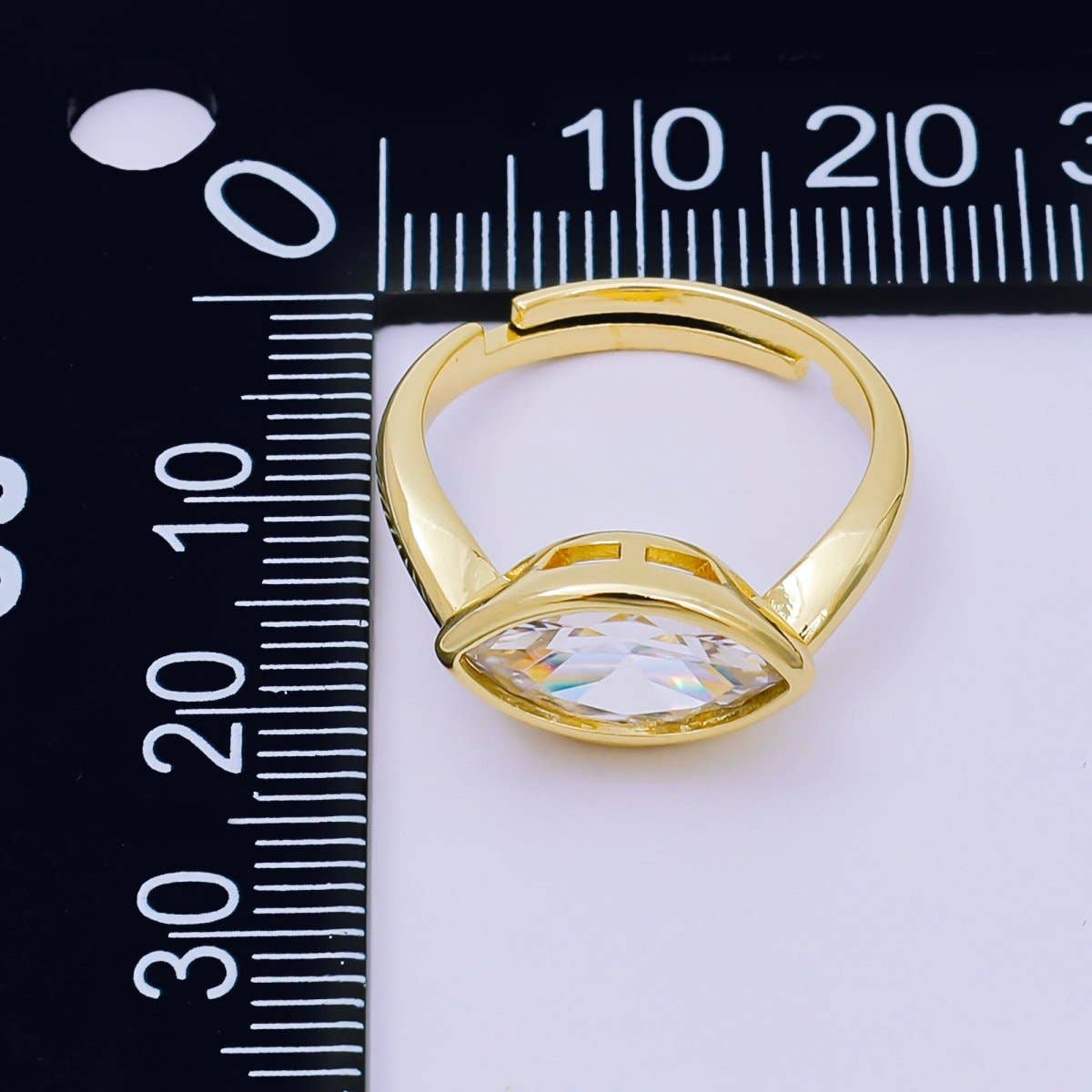 24K Gold Filled Clear Marquise CZ Eye-Like Solitaire Adjustable Ring | O1456