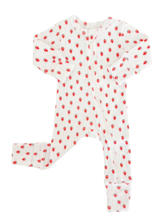 White Strawberry / Organic Pointelle 2-Way Zip Romper