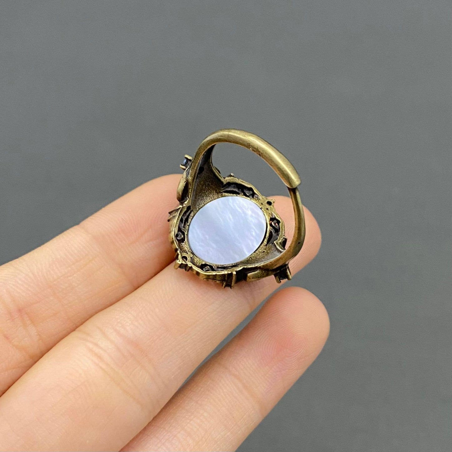 Vintage Rhinestone Baroque Goddess Bronze Adjustable Ring