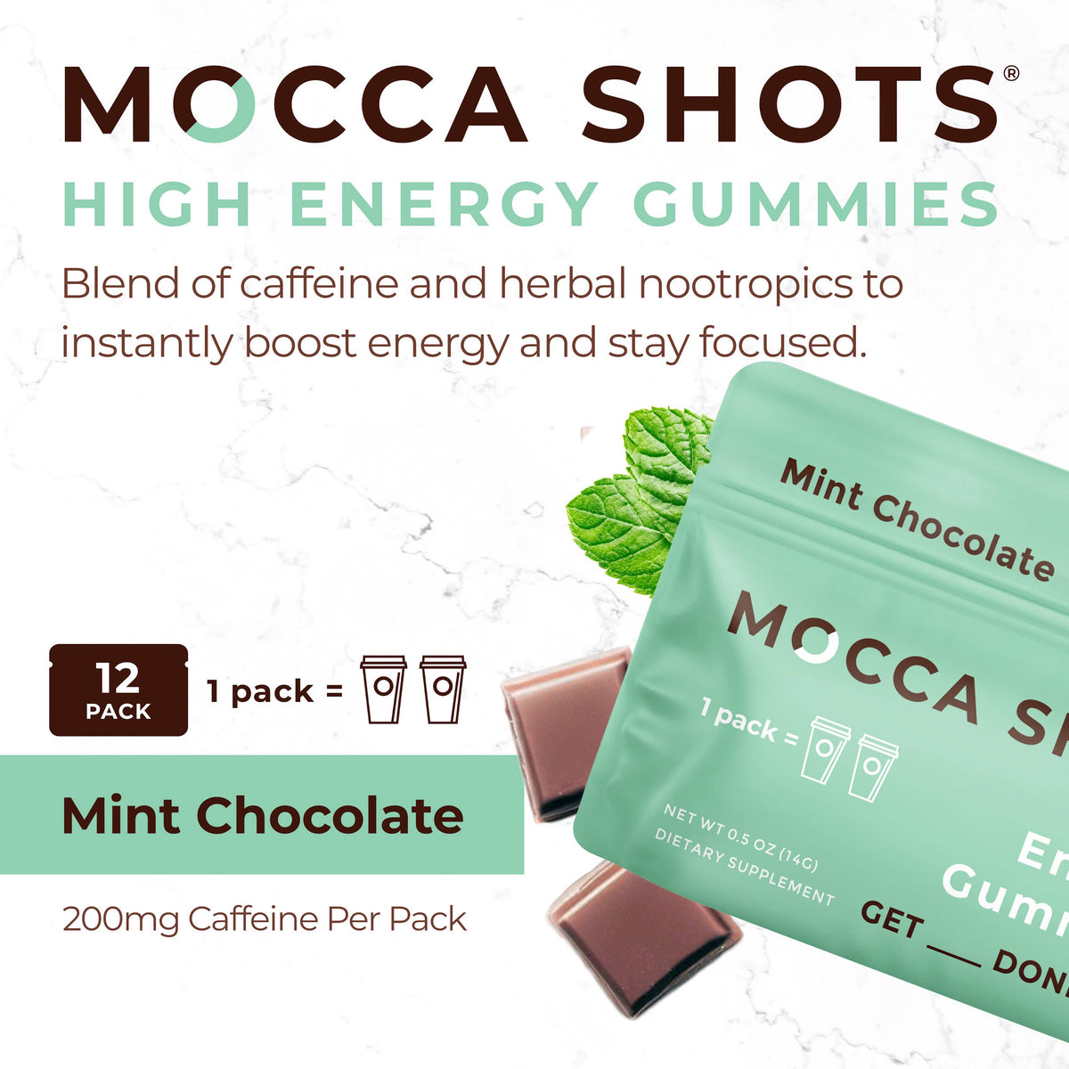 Mocca Shots Mint Chocolate Caffeine Gummy | 2-pack