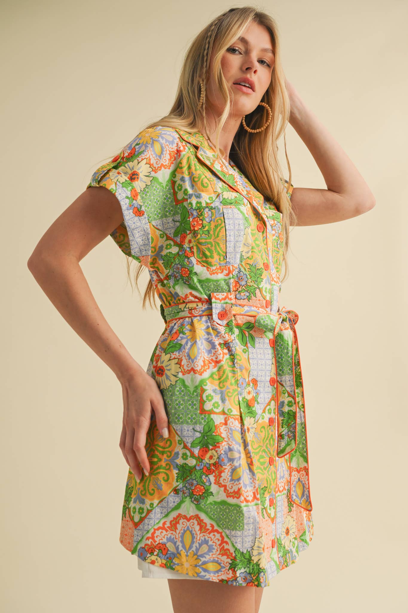 EXCLUSIVE PRINT BUTTON DOWN SHORT SLEEVE MINI DRESS MDR4044