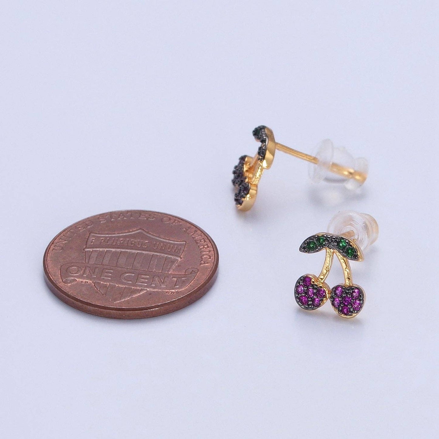 CZ Micro Pave 24K Gold Filled Cherry Fruit Stud Earrings