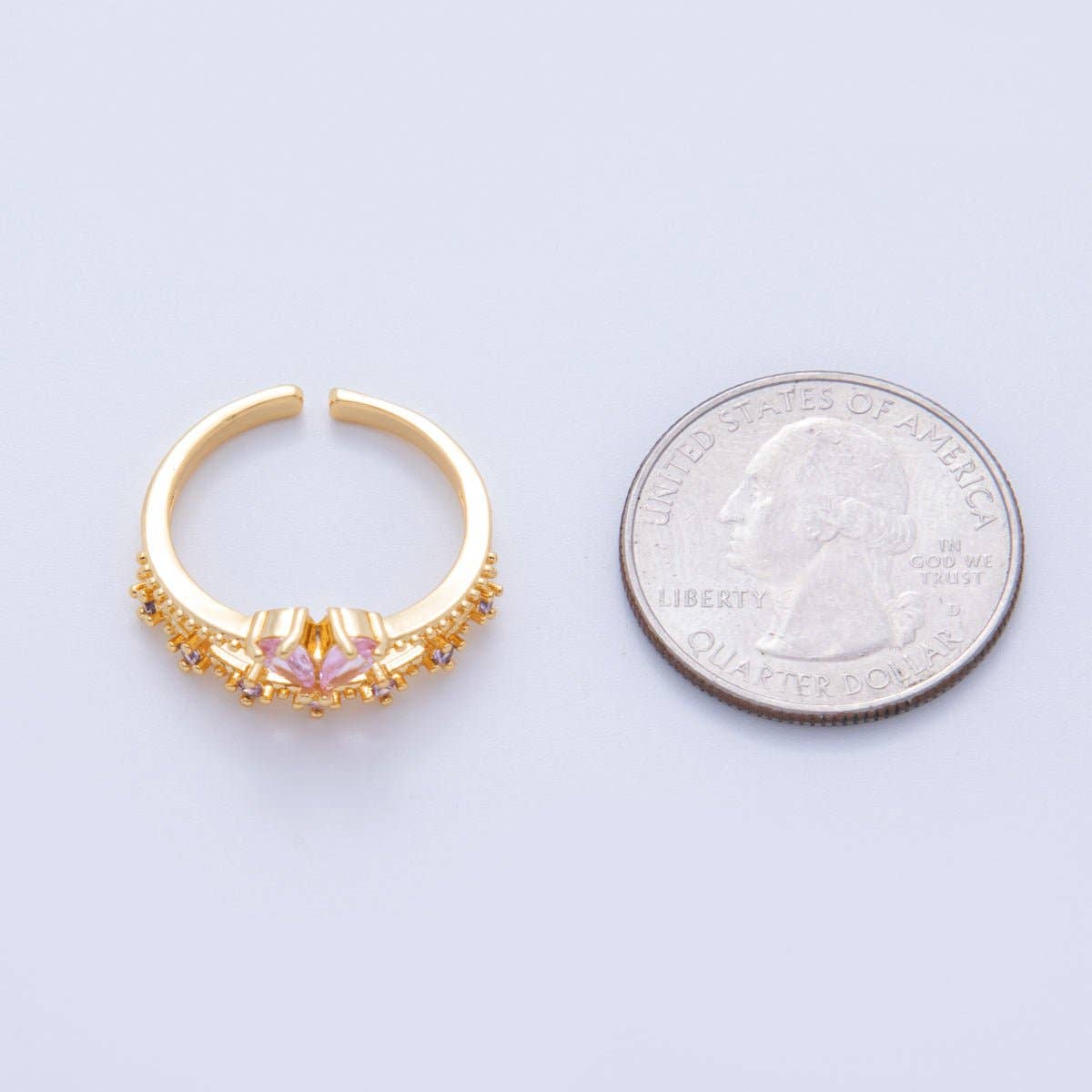 18K Gold Filled Pink CZ Heart Micro Paved Dotted Ring | O1753