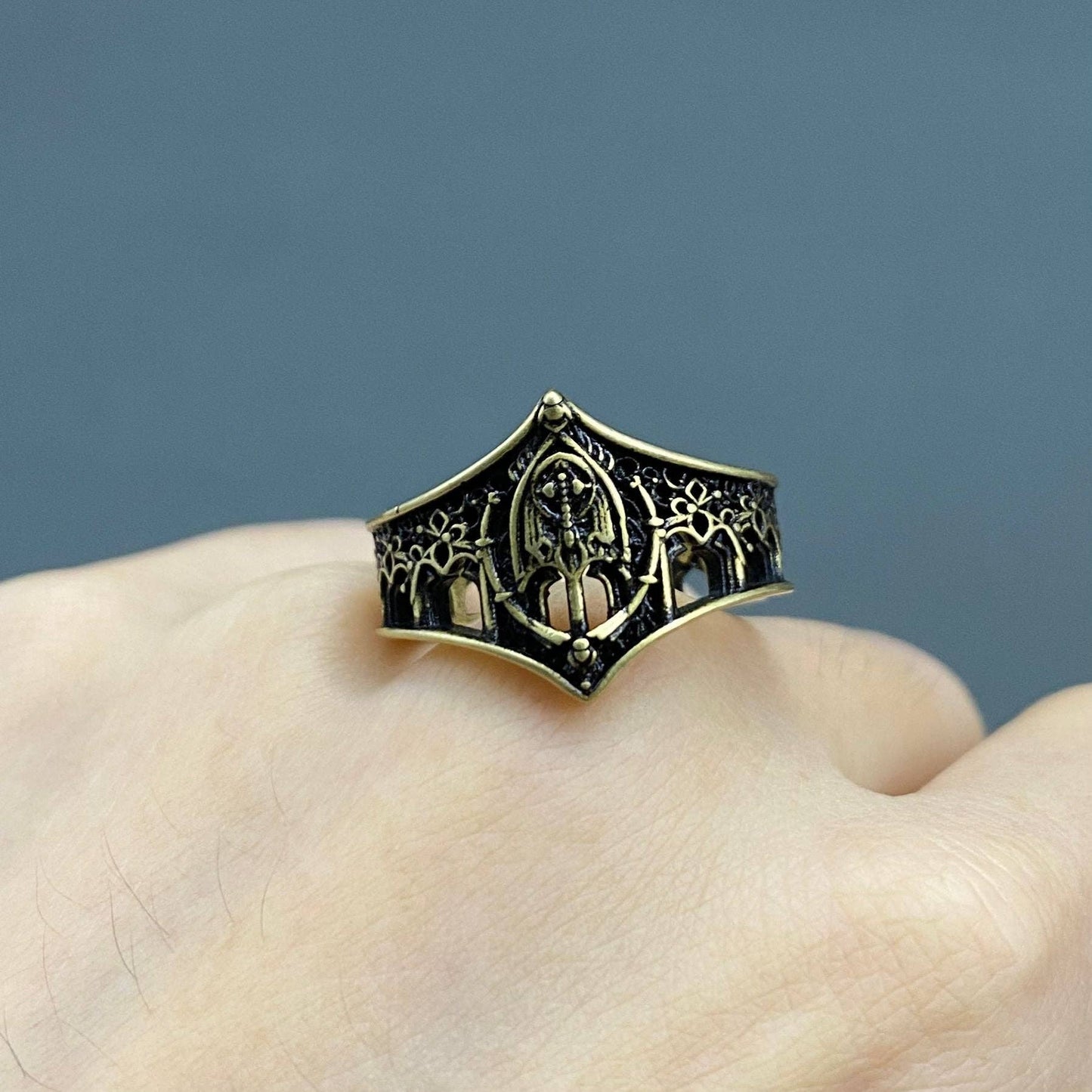Vintage Gothic Style Castle Bronze Ring - GT