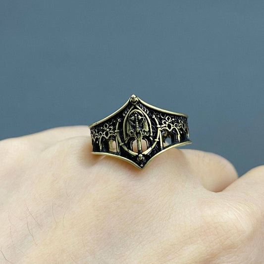 Vintage Gothic Style Castle Bronze Ring - GT