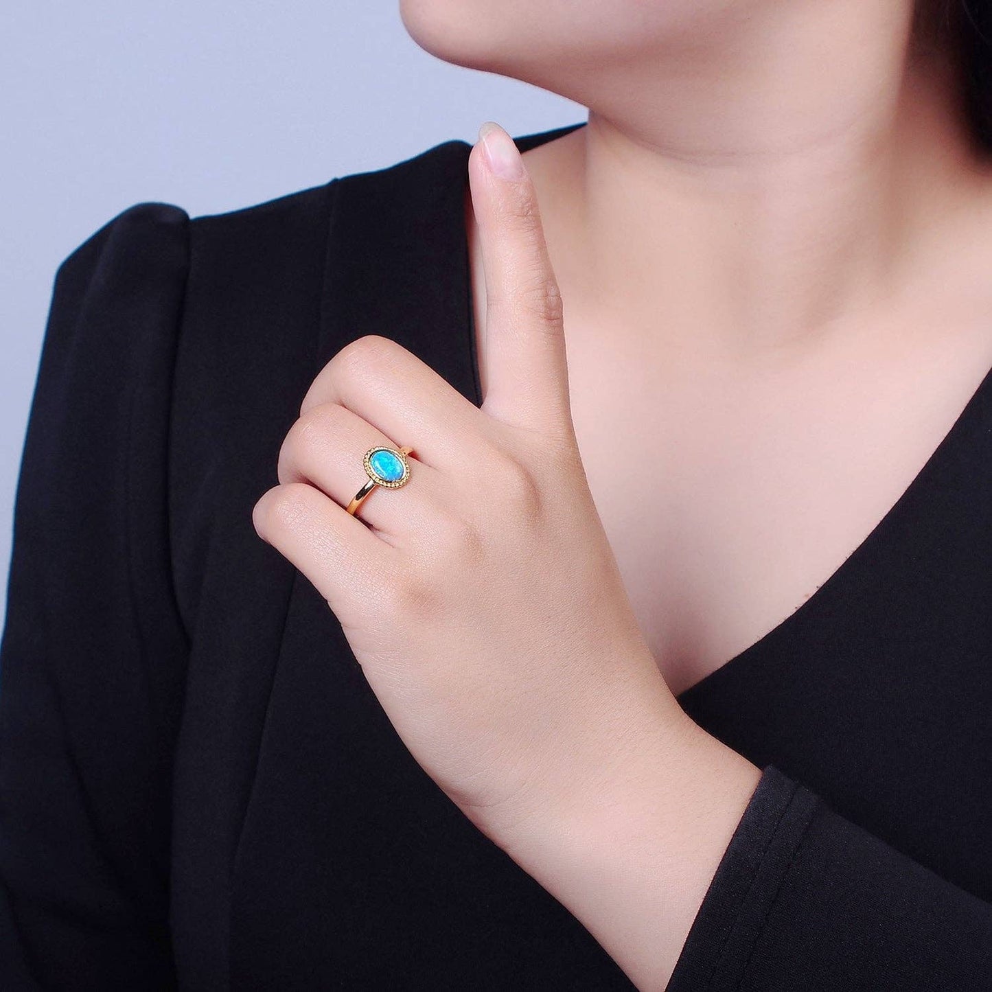 Ocean Blue Opal Gold Vintage Style Ring V-462 V-463