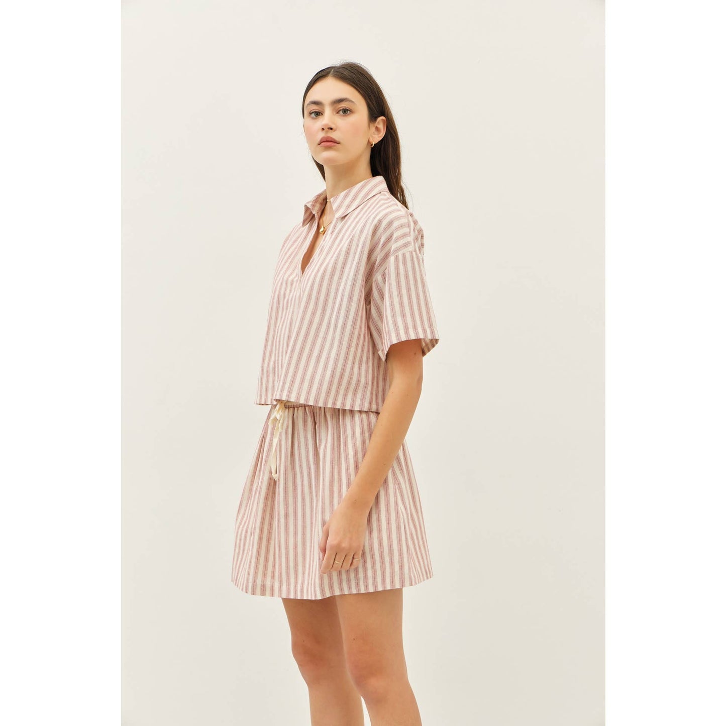 STRIPE MINI SKIRT WITH ELASTIC BAND AND POCKETS