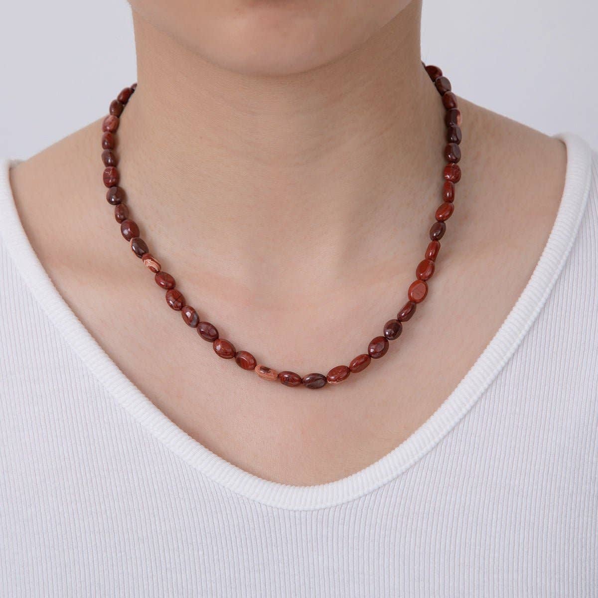 18K Gold Filled 6.5mm Red Carnelian Gemstone Oblong Oval Gemstone Bead 15.5 Inch Handmade Necklace | WA-3284