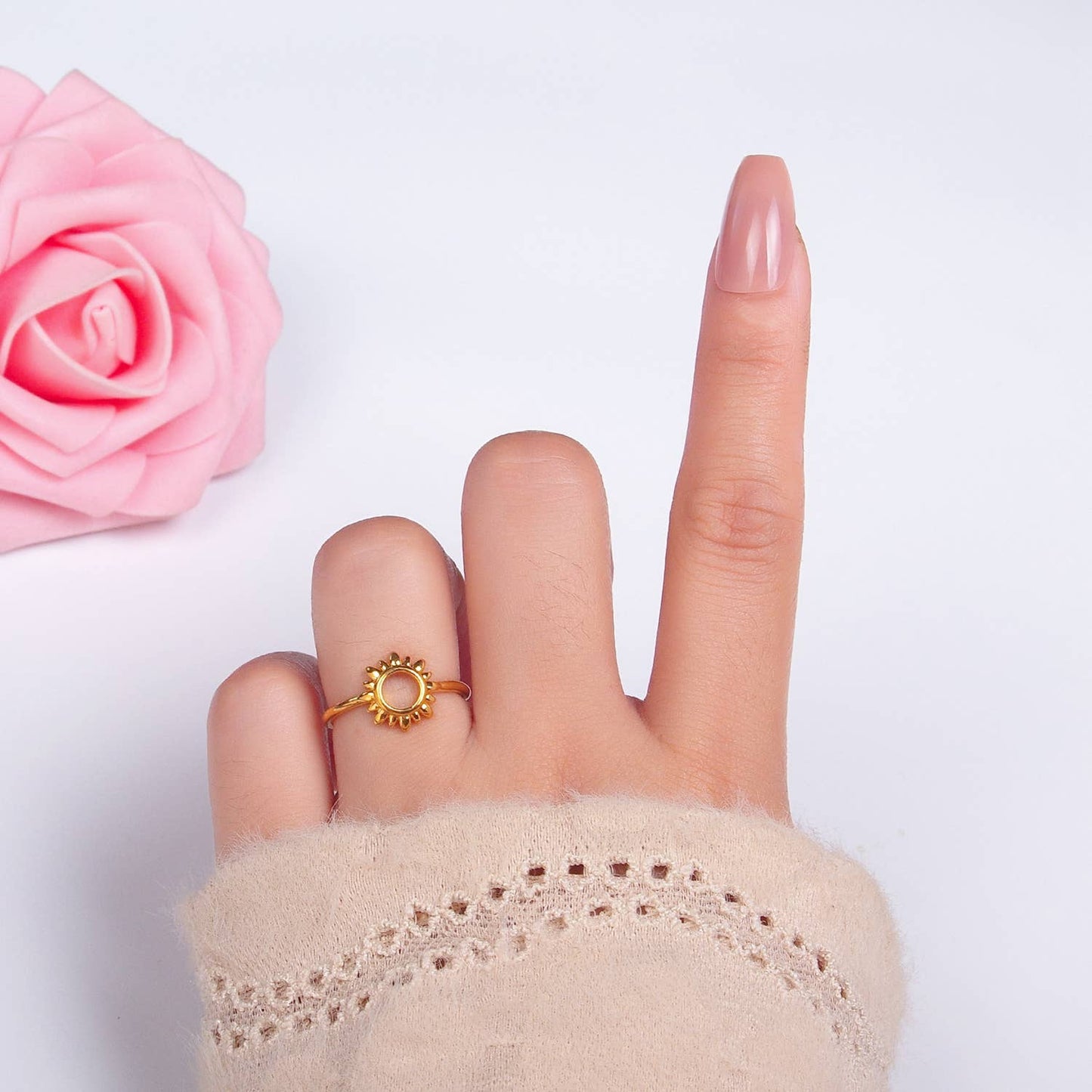 24K Gold Filled Minimalist Celestial Sun Open Ring | R018