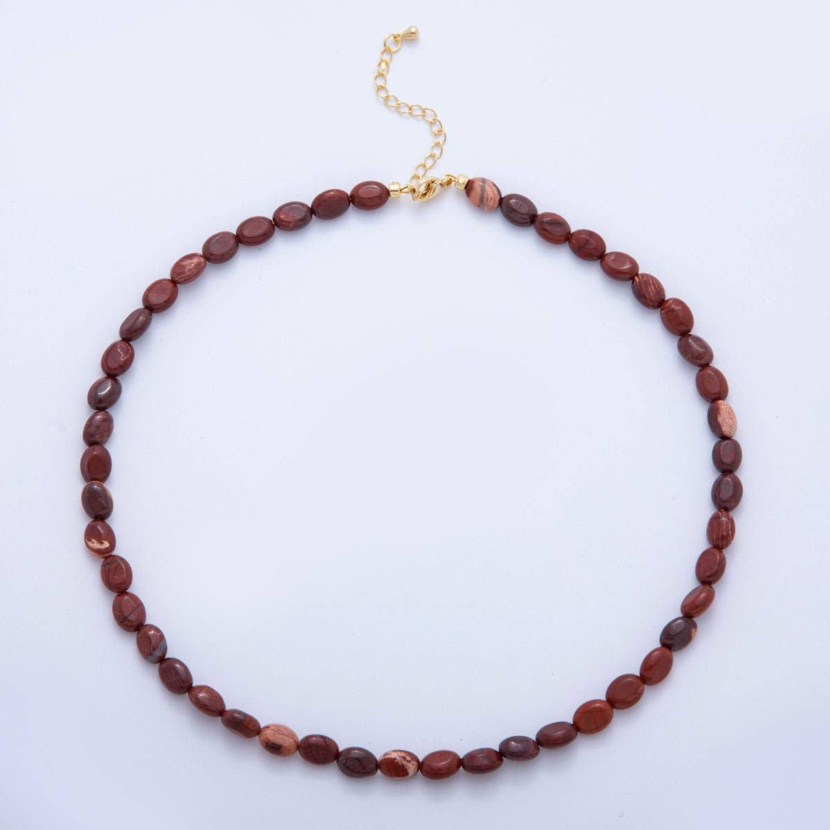 18K Gold Filled 6.5mm Red Carnelian Gemstone Oblong Oval Gemstone Bead 15.5 Inch Handmade Necklace | WA-3284