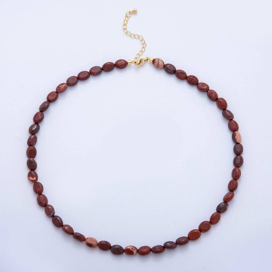 18K Gold Filled 6.5mm Red Carnelian Gemstone Oblong Oval Gemstone Bead 15.5 Inch Handmade Necklace | WA-3284