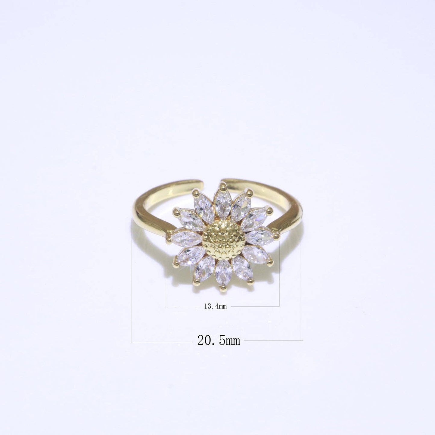 Gold Sun Flower Ring 14k Gold Filed Dainty Ring Cz Open Adjustable Minimalist Ring Stackable Jewelry O361