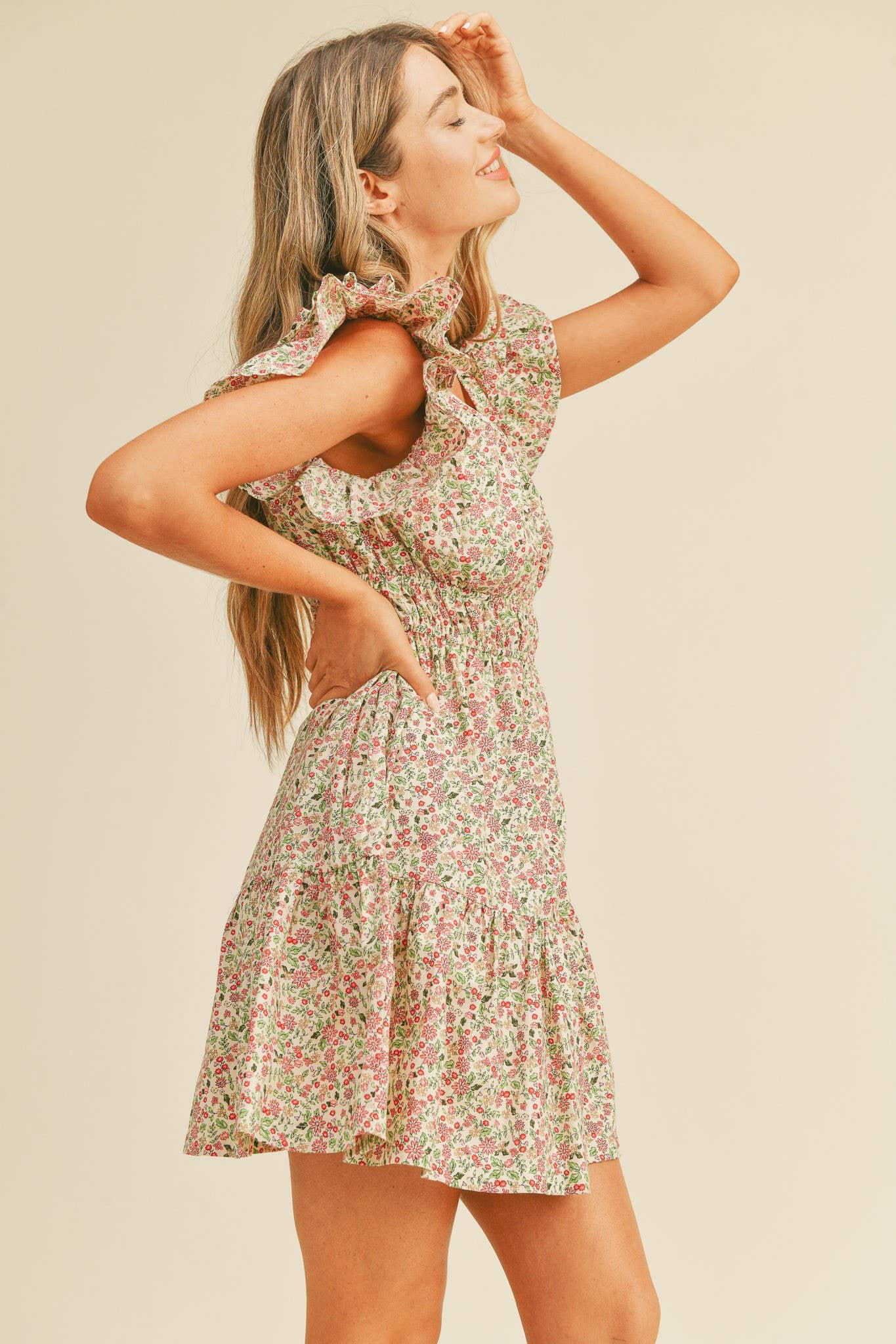 FLORAL PRINT FLUTTER SLEEVE MINI DRESS MDR1824