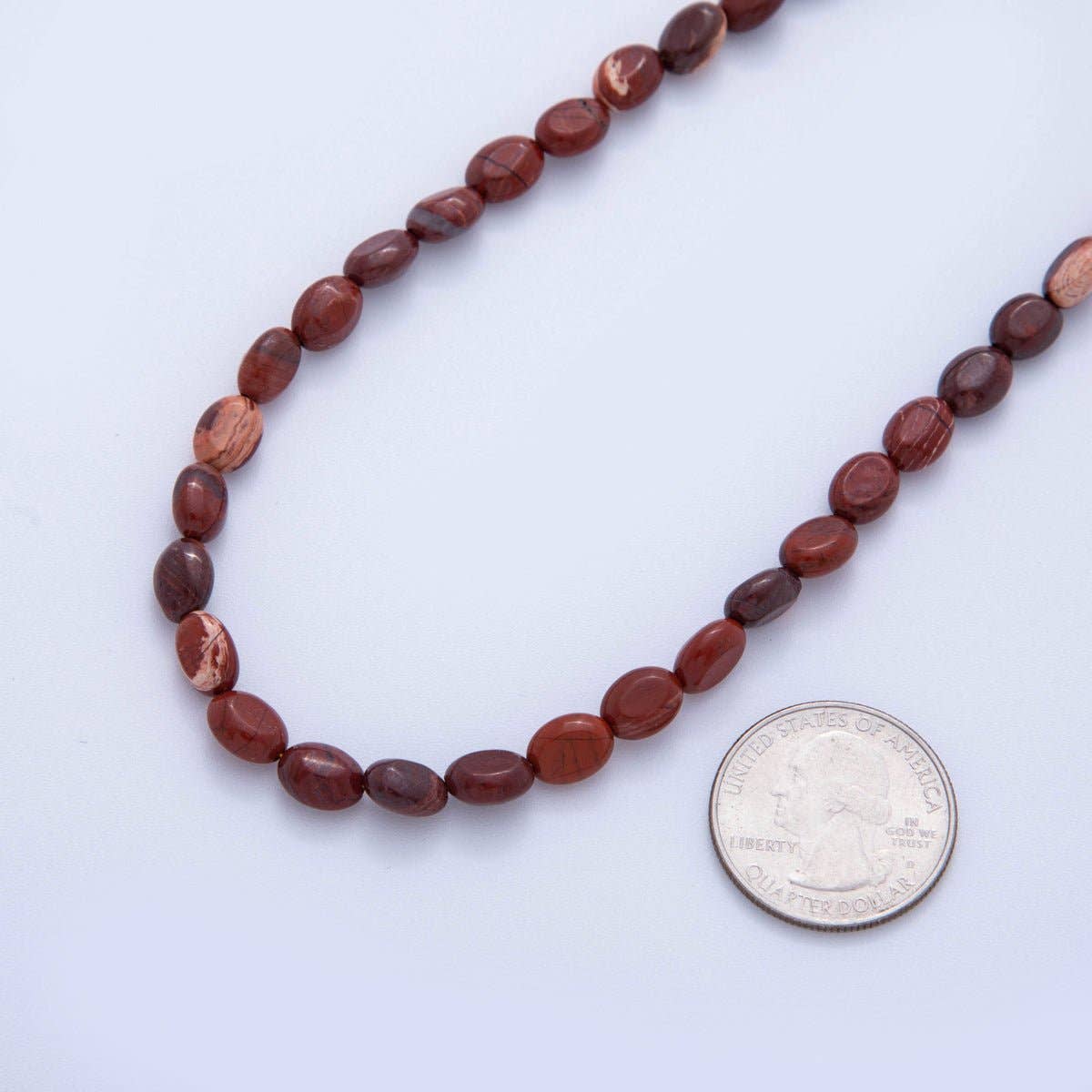 18K Gold Filled 6.5mm Red Carnelian Gemstone Oblong Oval Gemstone Bead 15.5 Inch Handmade Necklace | WA-3284