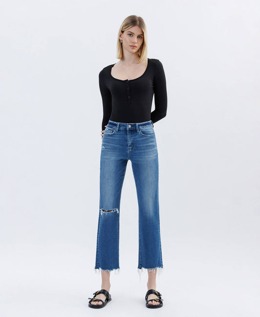 HIGH RISE DISTRESSED CROP STRAIGHT JEANS LV1669